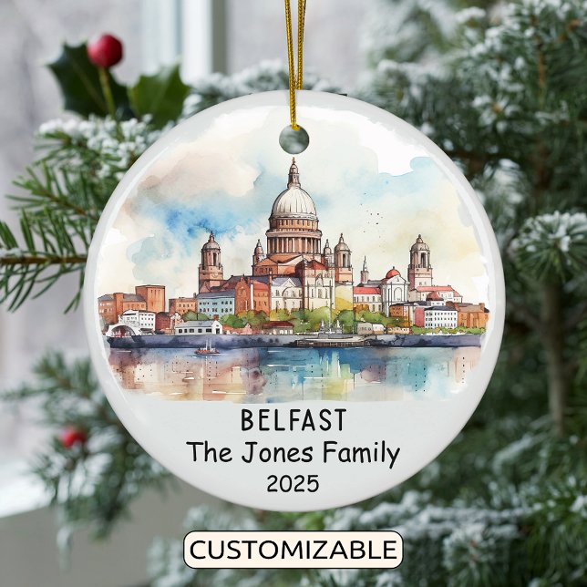 Personalised Belfast Ornament, Ireland Ceramic Tree Decoration (Creator Uploaded)