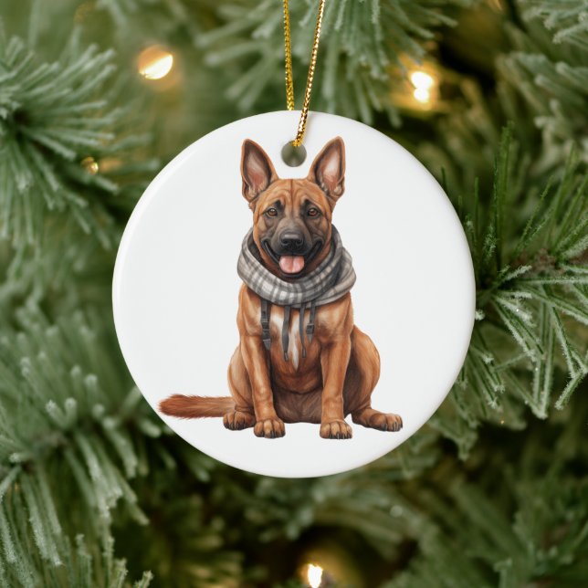 Personalised Belgian Malinois Dog Art Ceramic Tree Decoration (Tree)
