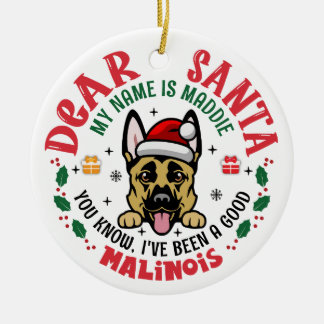 Personalised Belgian Malinois Dog Christmas Tree Ceramic Tree Decoration