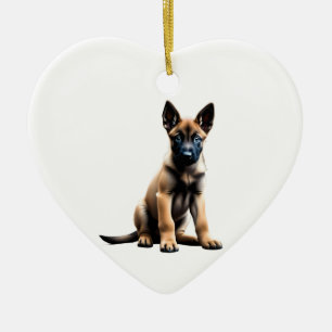 Personalised Belgian Malinois Puppy Ceramic Tree Decoration