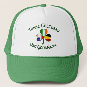 Personalised Belgium Ireland USA Shamrock Flag Trucker Hat