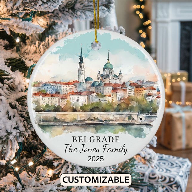 Personalised Belgrade Ornament, Serbia Gift Ceramic Tree Decoration (Creator Uploaded)