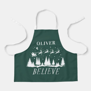 Personalised Believe Santa Sleigh Christmas match Apron