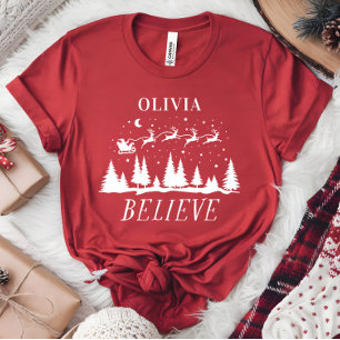 Personalised Believe Santa Sleigh Christmas match T-Shirt