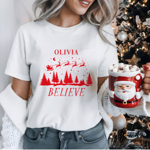 Personalised Believe Santa Sleigh Christmas match T-Shirt