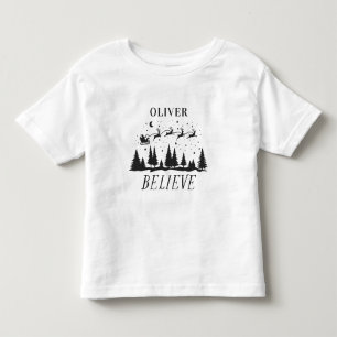 Personalised Believe Santa Sleigh Christmas match Toddler T-Shirt