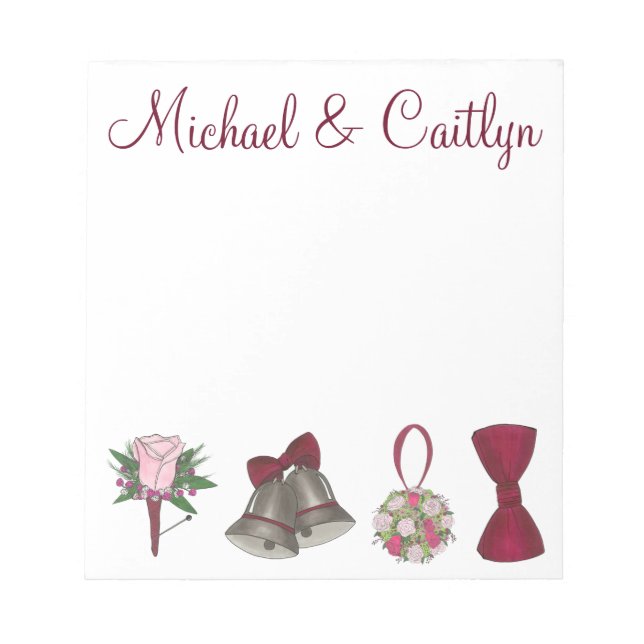 Personalised Bells Flowers Wedding Favour Notepads (Front)
