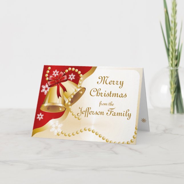 Personalised Bells & Pearls Merry Christmas Card (Front)