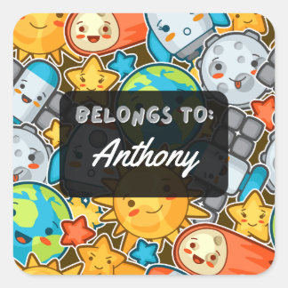 Personalised BELONGS TO Kawaii Space Sticker