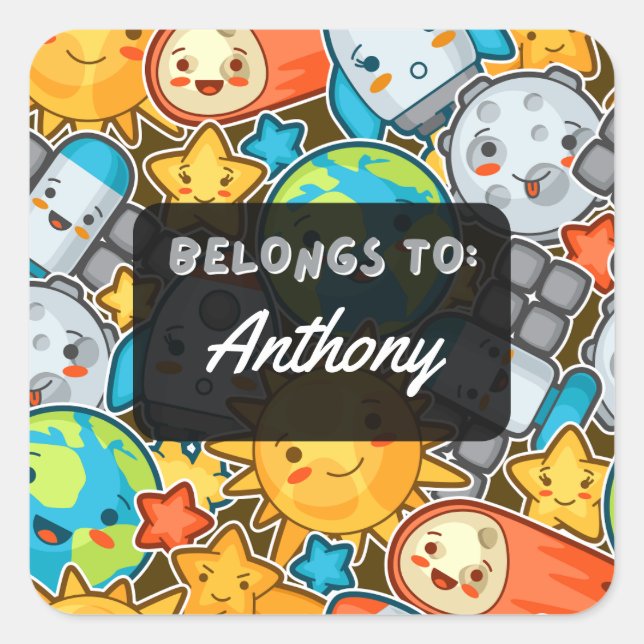 Personalised BELONGS TO Kawaii Space Sticker (Front)