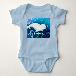 Personalised Beluga Whale and Blue Hearts Arctic Baby Bodysuit