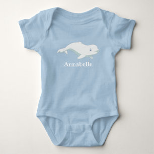 Personalised Beluga Whale and Blue Hearts Arctic Baby Bodysuit