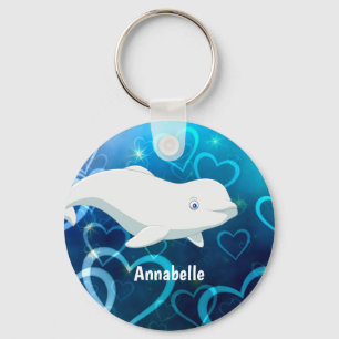 Personalised Beluga Whale and Blue Hearts Arctic Key Ring