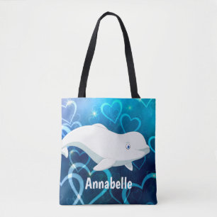 Personalised Beluga Whale and Blue Hearts Arctic Tote Bag