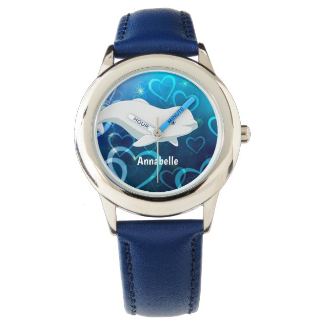 Personalised Beluga Whale and Blue Hearts Arctic Watch (Front)