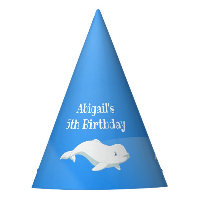 Personalised Beluga Whale Arctic Ocean Birthday Party Hat (Front)