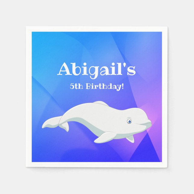 Personalised Beluga Whale Blue Ocean Birthday Napkin (Front)