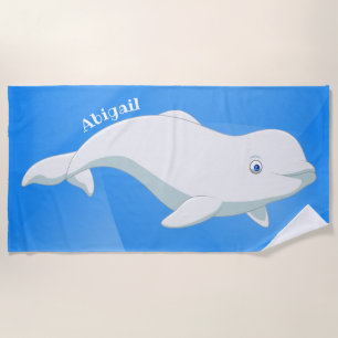 Personalised Beluga Whale Blue, White Arctic Ocean Beach Towel