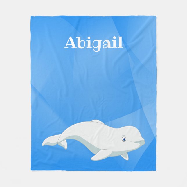 Personalised Beluga Whale Blue, White Arctic Ocean Fleece Blanket (Front)