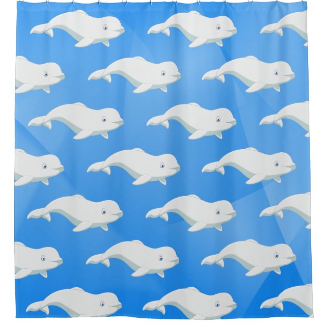 Personalised Beluga Whale Blue, White Arctic Ocean Shower Curtain (Front)