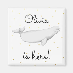 Personalised Beluga Whale New Baby Shower Magnet