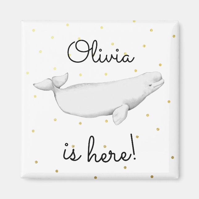 Personalised Beluga Whale New Baby Shower Magnet (Front)