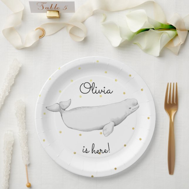 Personalised Beluga Whale New Baby Shower Paper Plate (Wedding)