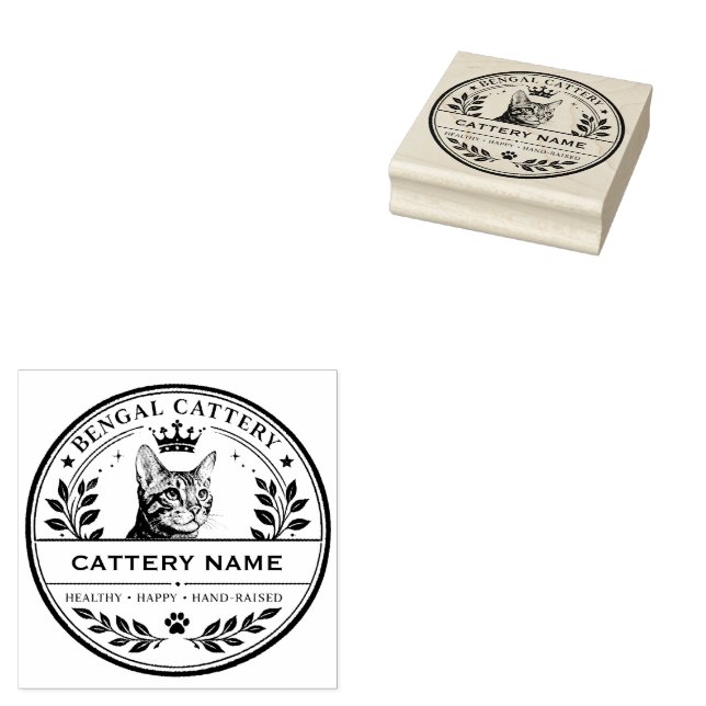 Personalised Bengal Cattery Name Rubber Stamp (Stamped)