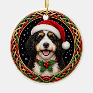 Personalised Bernedoodle Celtic Knot Christmas Ceramic Tree Decoration
