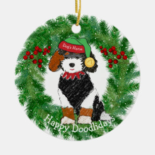 Personalised Bernedoodle Christmas Elf Ceramic Tree Decoration