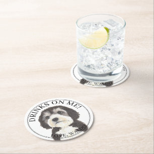 Personalised Bernedoodle Wedding Round Paper Coaster
