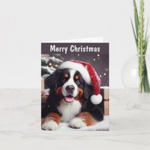 Personalised Bernese Dog Santa Hat Merry Christmas Holiday Card
