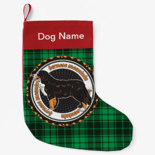 Personalised Bernese Mountain Breed Green Plaid Small Christmas Stocking