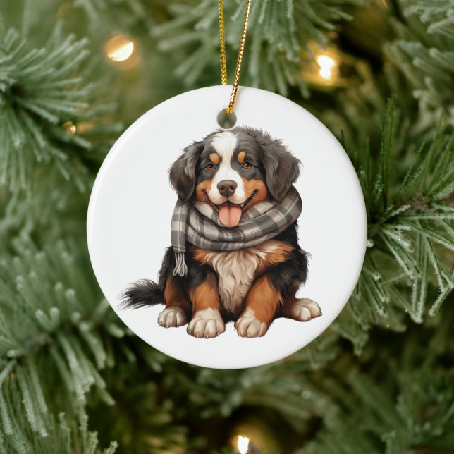 Personalised Bernese Mountain Dog Art Ceramic Tree Decoration (Tree)