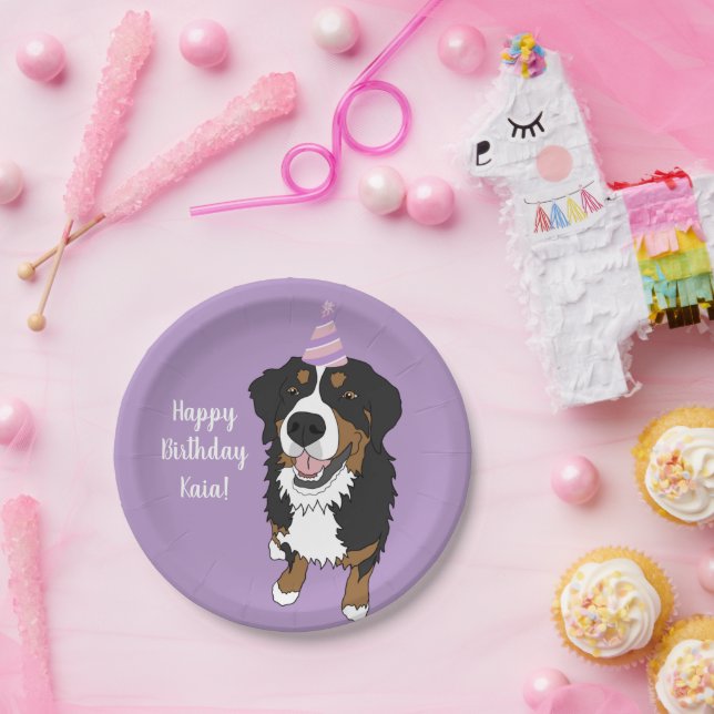 Personalised Bernese Mountain Dog Birthday Paper Plate (Party)