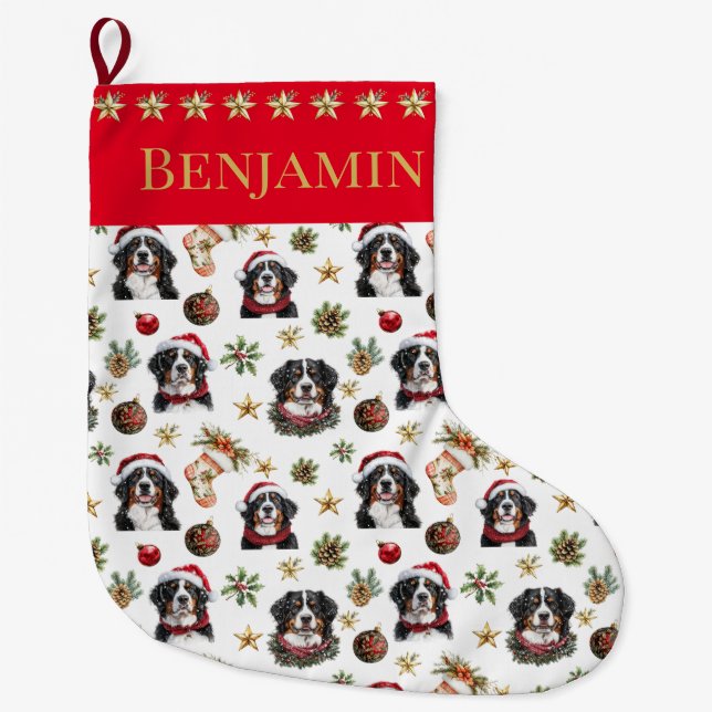 Personalised Bernese Mountain Dog Christmas  Large Christmas Stocking (Front)