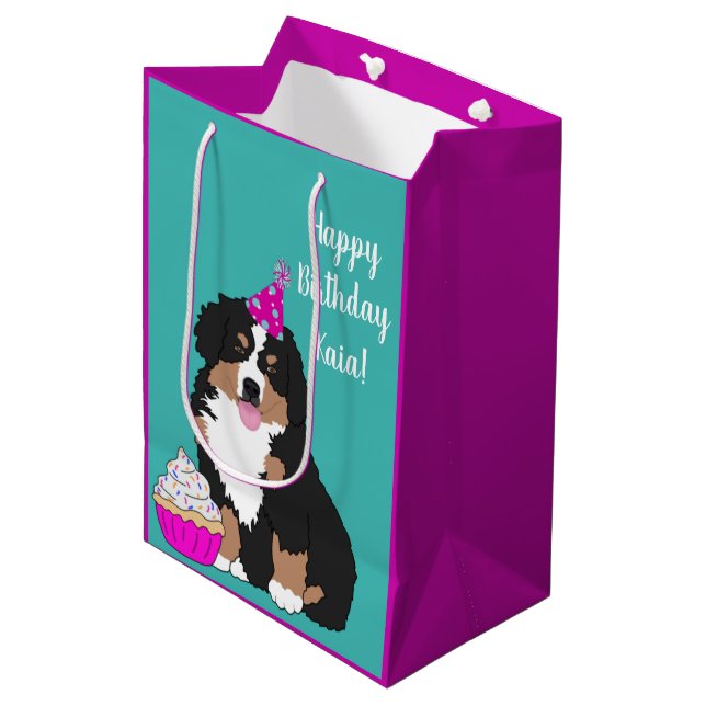 Personalised Bernese Mountain Dog Puppy Medium Gif Medium Gift Bag (Front Angled)