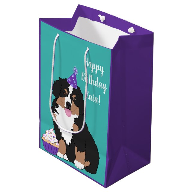 Personalised Bernese Mountain Dog Puppy Medium Gift Bag (Front Angled)