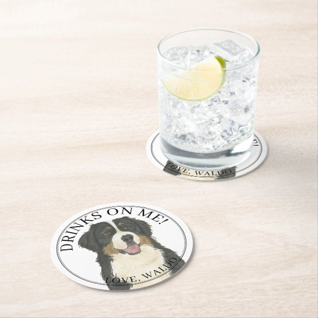 Personalised Bernese Mountain Dog Wedding Round Paper Coaster (Insitu)