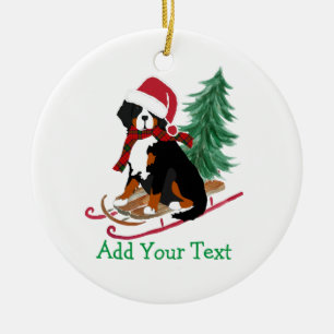 Personalised Bernese Mt Dog Christmas Sled Ceramic Tree Decoration