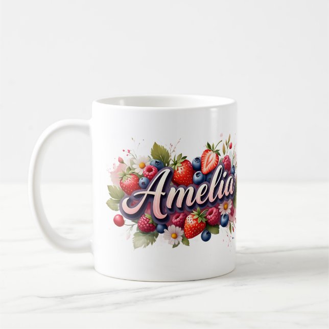 Personalised Berry Floral Name Mug – Amelia (Left)
