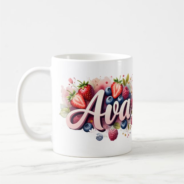 Personalised Berry Floral Name Mug – Ava (Left)