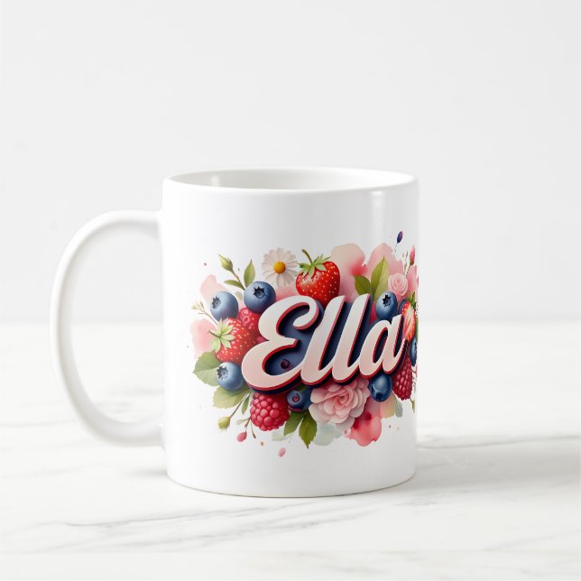 Personalised Berry Floral Name Mug – Ella (Left)