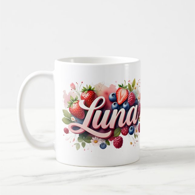 Personalised Berry Floral Name Mug – Luna (Left)