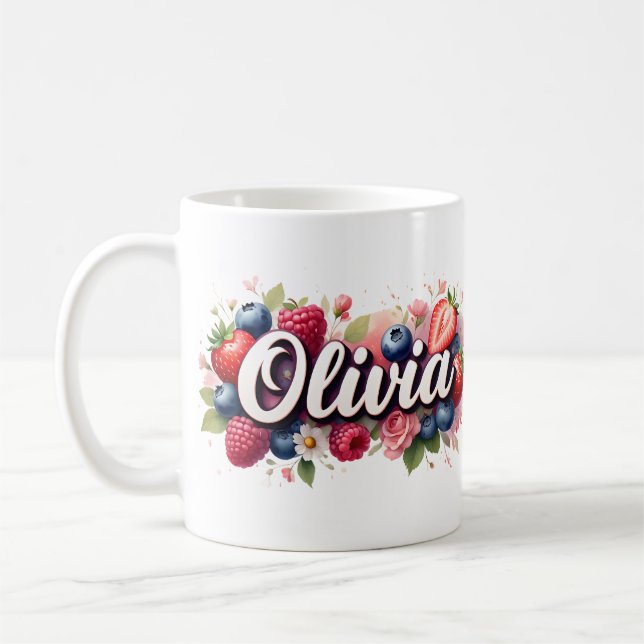Personalised Berry Floral Name Mug – Olivia (Left)