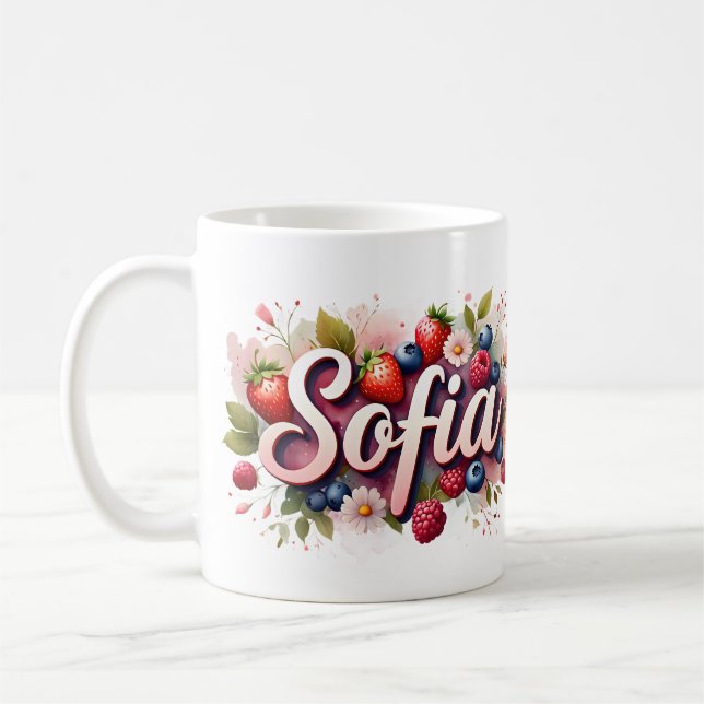 Personalised Berry Floral Name Mug – "Sofia" (Left)