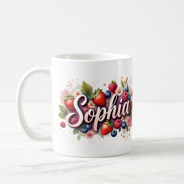 Personalised Berry Floral Name Mug – "Sophia" (Left)