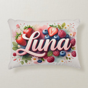 Personalised Berry Floral Name Pillow - Luna
