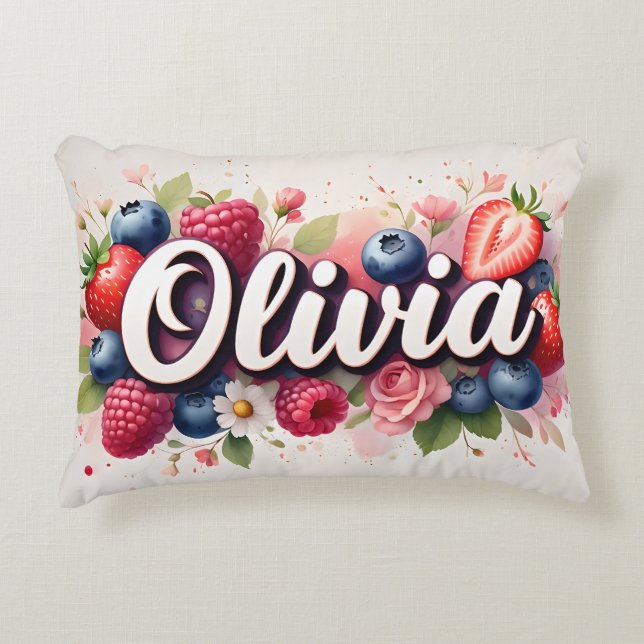 Personalised Berry Floral Name Pillow - Olivia (Front)