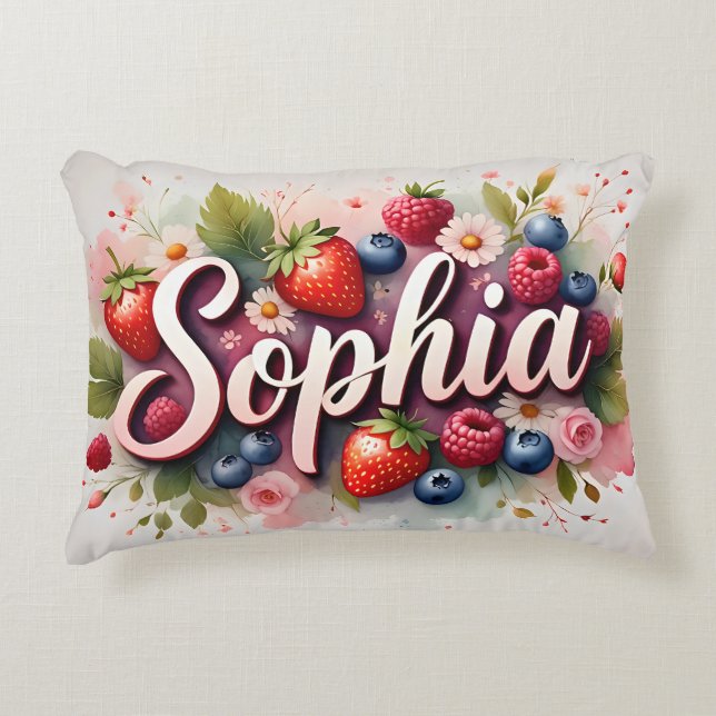 Personalised Berry Floral Name Pillow – "Sophia" (Front)